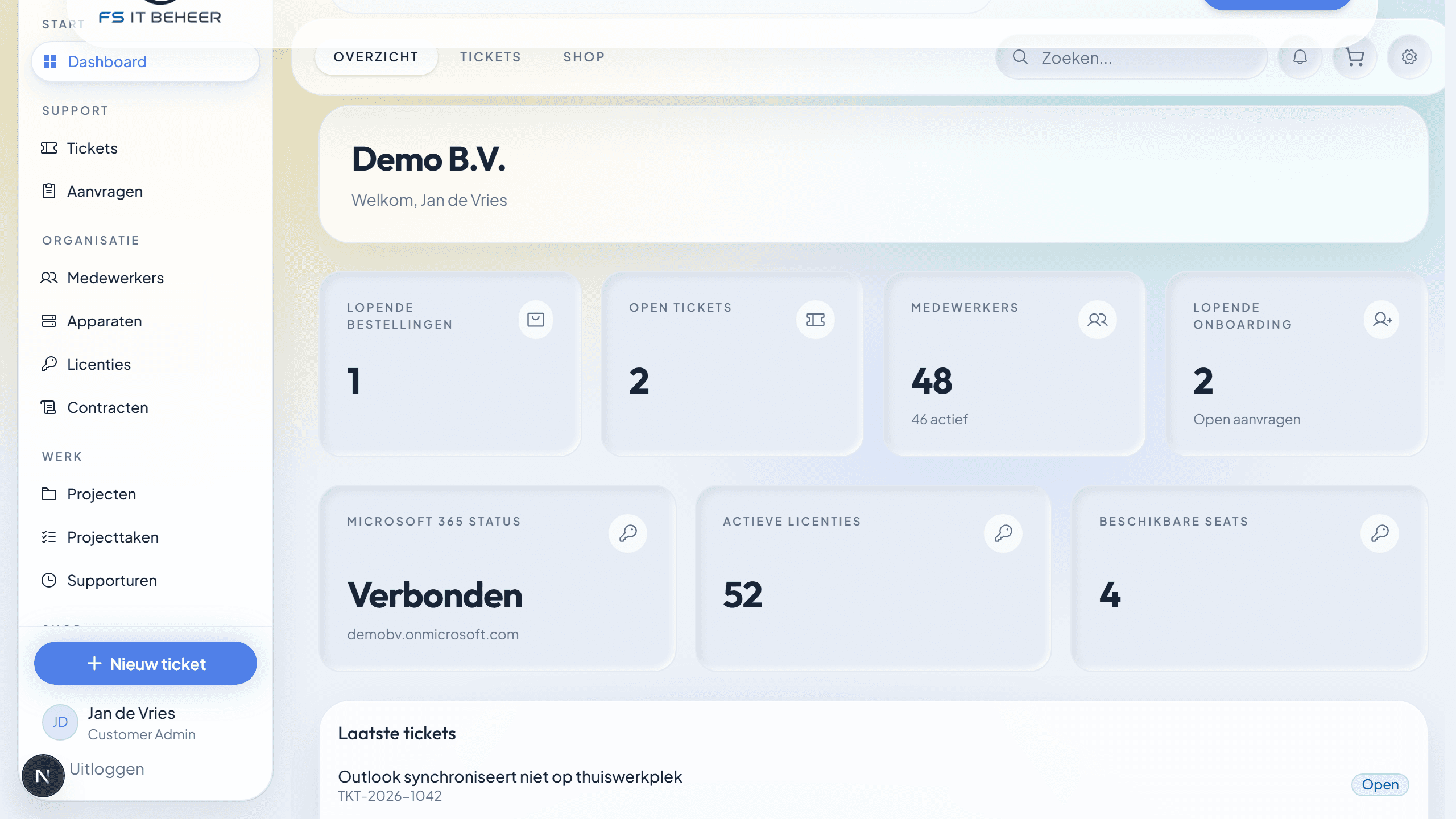Atlas klantenportaal dashboard voor IT-beheer en mkb