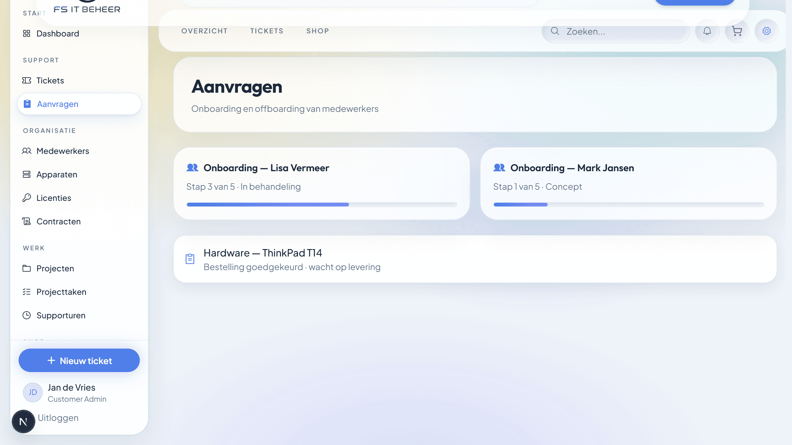 Atlas aanvragen en onboarding workflows